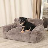 BestRoyal Fluffy Cat Couch for Indoor Cats, Small Dog Bed with Bone Shaped Pillow, Anti-Anxiety Pet Bed with Washable Cover, Brown