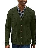 Men's Cable Knit Cardigan Sweater Shawl Collar Long Sleeve Buttons Down Sweater with Pockets Army Green Small