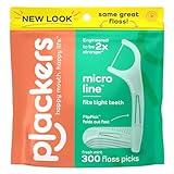 Plackers Micro Line Dental Floss Picks, Fold-Out FlipPick, Tuffloss, Easy Storage with Sure-Zip Seal, Fresh Mint Flavor, 300 Count