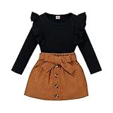 fhutpw Baby Toddler Girl Outfits Fall Winter Clothes Turtleneck Knitted Cotton Long Sleeves Tops & Button Mini Skirts Set