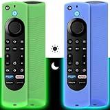 Pinowu Silicone Remote Case (2pcs, Nightglow) Compatible for Firestick 4K Max/Insignia/Pioneer/Fire TV 4-Series/Omni Alexa Voice Remote Enhanced w/Lanyard (Green and Blue)