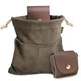 Foraging Pouch Leather Canvas Collapsible Bag Water Resistant Outdoor Camping Storage Folding Bag Mushroom Bags Bushcraft Belt Tinder Dump Pouches for Travel Camping Hiking Bag (Green)