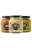 Perfect Choice Variety Pack with Delicious Artichoke Bruschetta, Green Asparagus Bruschetta & Caramelized Onion - Ready-to-eat Spread Ideal for Burgers, Sandwiches, Meats And More - Pack of 3