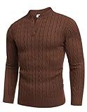 COOFANDY Men Quarter Button Pullover and Sweater Casual Polo Sweater Slim Fit Fall Winter Sweater Brown