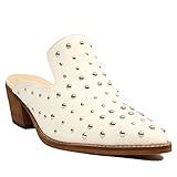 ARIDER Girl Cara Studs Toe Mule Slip (White, 7)