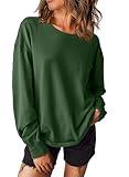 EVALESS Long Sleeve Shirts for Women Spring Summer Fashion 2025 Cotton Crewneck Tops Oversized Tshirts Business Casual Outfits Basic Tees with Pocket Green XX-Large