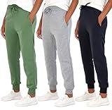 Real Essentials Womens Fleece Jogger Sweatpants with Pocket Sweat Pants Warm Soft Winter Running Bottoms French Terry Sports Lounge Active Ladies Clothing Clothes Fashion, Set 12, S, Pack of 3