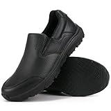 Jacata Non Slip Work Shoes for Men, Water Resistant Leather Mens Food Service Chef Shoes, Slip on Restaurant Kitchen Sneakers (Size 8) Black