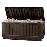 Keter Kentwood 92 Gallon Resin Deck Box-Organization and Storage for Patio Furniture Outdoor Cushions, Throw Pillows, Garden Tools and Pool Floats, Brown