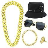Hip Hop Costume Outfit Kit for Men Kids Boys - 80s 90s Rapper Themed Party Decorations Set 5pcs Old School Costume Set Halloween Accessories