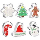 Large Christmas Cookie Cutters - 6 Pcs 4 Inch Holiday Cookie Cutter - Christmas Tree, Santa Hat, Snowflake, Gingerbread Men, Snowman and Candy Cane Shapes Cookie Molds for Winter Holiday DIY Baking