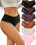 Sth Big High Waisted Seamless Underwear for Women No Show Panties Cheeky Scalloped Edge Bikini Breathable Briefs 6 Pack, XX-Large