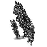 Black Rhinestone Cocktail Statement Ring for Women Adjustable Gothic Crystal Costume Ring for Party Prom Free Size