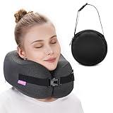 CSJT Travel Pillow Vac Compressed Memory Foam Neck Pillow Airplane,Comfortable,Neck Support,Machine Washable,Airplanes Travel Essentials Accessories for Office,Flight,Cars Breaks Sleeping(Black)