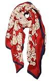 YOUR SMILE Large Mulberry Silk Feeling Long Stain Scarf Lightweight Sunscreen Shawls Wraps for Women (13 Red/Floral print)