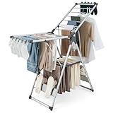 Tangkula Collapsible Clothes Drying Rack, 2-Layer Space-Saving Aluminum Drying Rack w/Adjustable Wings, Folding Laundry Drying Rack for Indoor & Outdoor Use