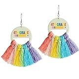 Funny Teacher Student Dangle Earrings First Day of School Earrings with Colorful Tassel Back to School Earrings for Women Teacher Appreciation Jewelry-4th Grade