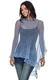 SHU-SHI Womens Sheer Poncho Shrug Lightweight Knit Ruffle Pullover Sweater Top (One Size, Baby Blue)