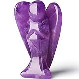 QINJIEJIE Amethyst Crystal Angel Crystals Healing Stones Guardian Angel Statue Pocket Gemstone Purple Decor Polished Peace Cute Carved Angel Figurine Spiritual Meditation for Women Men Love Gift