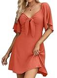 Dokotoo Summer Dresses for Women 2024 Wedding Guest Elegant Bow Tie Mini Dress for Women Deep V Neck Ruffle Short Sleeve Women's Casual Dresses Outfits Dresses for Women