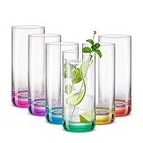 JoyJolt Hue Highball Glasses Set of 6 Tall Drinking Glasses. 13oz Cocktail Glasses, Bourbon Whiskey Glass Cups Set, Mojito Glass Tumbler, Tom Collins Glasses, Water Glasses. Colored Glassware Sets