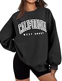 LOMON Womens Oversized Crewneck Sweatshirts Long Sleeve California Graphic Sweatshirts for Girls（Black-California,XL