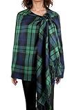 Achillea Long & Wide Scottish Tartan Plaid Large Cashmere Feel Blanket Scarf Check Shawl Wrap 80" x 29" (Green)