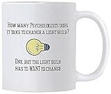 Casitika Psychology Gifts. 11 oz White Ceramic Psychologist Coffee Mug. Funny Psychiatrist or Psychologists Light Bulb Joke.