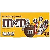 M&M'S Milk Chocolate Candy, Variety Pack, Full Size, Pack of 18 Bulk Candy Chocolate