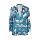 Dremagia Mens Happy New Year Blazer Big and Tall Blazer Dress Suit with Pocket Slim Sports Coat One Button Notched Lapel Suit Jacket for Men Regular Fit Party Blazer Dress Suit, Blue