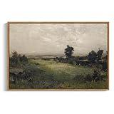 InSimSea Framed Canvas Wall Art Vintage Decor, Framed Vintage Landscape Canvas Wall Art, Wild Field Oil Painting Prints, Cottagecore Bedroom Bathroom Office Decor, 24"x36"