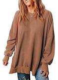 SHEWIN Womens Fall Fashion 2024 Casual Crewneck Lightweight Pullover Sweatshirts Loose Long Sleeve Tops Oversized Sweatshirt for Women,US 12-14(L),Brown