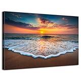 Beach Wall Decor Sunset Beach Bathroom Decor Coastal Wall Art Ocean Seascape Canvas Prints Painting Modern Nature Ocean Waves Landscape Hawaii Artwork for Living Room Office Home Decoration 12x16"