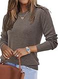 Arach&Cloz Womens Fall Fashion Valentine's Tops 2025 Long Sleeve Sweater Crew Neck Business Casual Outfits Dressy Pink Green(A-Coffee,M)