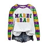 Mardi Gras Tops For Women Warehouse Deals Today Carnival Print Crew Neck Loose New Party Soft Comfy 2024 Tops Holiday of Deals Deal. of The Day