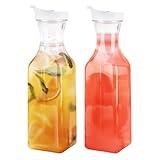 GUSTO [50 oz - 2 Pack] Plastic Carafe with Lid, Large Capacity Square Base - Clear Pitcher with Flip Top Lid, Easy-Pour Spout Juice Containers with Lids, Hand Wash Only - Perfect for Mimosa Bar