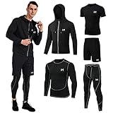 MEETYOO 5Pcs Men's Compression Sets Pants Long Sleeve Shirt Athletic Shorts Running Jacket Short Sleeve t-Shirts