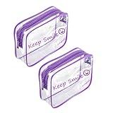 2pcs Clear PVC Toiletry Bag Transparent Waterproof Cosmetic Bag Minimalism Makeup Bag Small neat Cosmetic Pouch Summer Beach Purses Organize (Smile Purple)