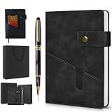 Black A5 Lined Leather Journal Notebook,Personalized Hardcover Journal Set with Pen & Gift Box,100Pages 100gsm Thick Ruled Paper Daily Diary for Men Women School,Travel,Business,Work,Home Writing