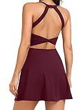 Women Tennis Golf Dress with Built-in Shorts and Bra-Workout Athletic Activewear for Exercise Burgundy