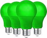 4 Pack LED Green Light Bulbs - A19 9Watts with E26 Base 60w Equivalent LED Green Bulb for Wedding Halloween Christmas Party Bar Decor, Porch, Home/Holiday Lighting, Decorative Illumination Green Bulb