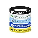 5 Pack-Tree Nut Allergy Bracelet Medical Alert ID Jewelry Food Allergy Bracelet,100% Silicone Rubber Safety ID Outdoor Sport Health Warning Bracelet Band,7.48",Style 2