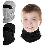 2 Pack Kids Balaclava Face Mask for Boys Girls, Windproof Winter Hat Ski Mask for Cold Weather, Breathable Face Warmer for Sports Skiing Cycling-1 Black Gray