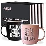 Triple Gifffted Let's Have Coffee Together Coffee Mug Set, Engagement Wedding Gifts for Couple, Bride and Groom Newlywed Bridal Shower, His and Hers, Mr and Mrs, Christmas, Valentine’s, Ceramic 380ML