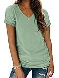 T Shirts Short Sleeve V Neck Tees Womens Fashion Green Tops Trendy Casual Summer Spring Outfits Clothes 2025 Beach
