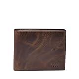 Fossil Men's Derrick Leather RFID-Blocking Bifold with Flip ID Wallet, Dark Brown, (Model: ML3681201)