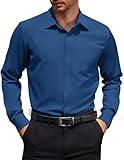 COOFANDY Mens Wrinkle Free Dress Shirts Button Up Shirts Regular Fit No Tuck Shirts with Pocket Navy Blue