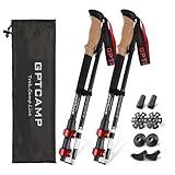 GPTCAMP Walking Sticks,Trekking Poles Collapsible Hiking Poles,Lightweight Folding Travel Walking Pole for Men Women,2pc Adjustable Hiking Stick with EVA Foam Grips for Backpacking,Red