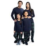 Fruit of the Loom Matching Holiday Family Sleep Pajama Set for Women, Men, and Kids, Navy/Green Plaid, Medium