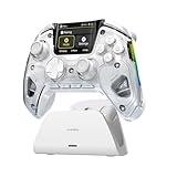 ManbaOne Interactive Screen Wireless Gaming Controller for PC/Switch/iOS/Android,Hall Effect Stick & Trigger,RGB Lighting,Remappable Buttons,1800mAh with Charging Dock (White)